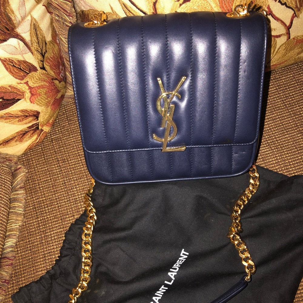 Navy YSL quilted bag!